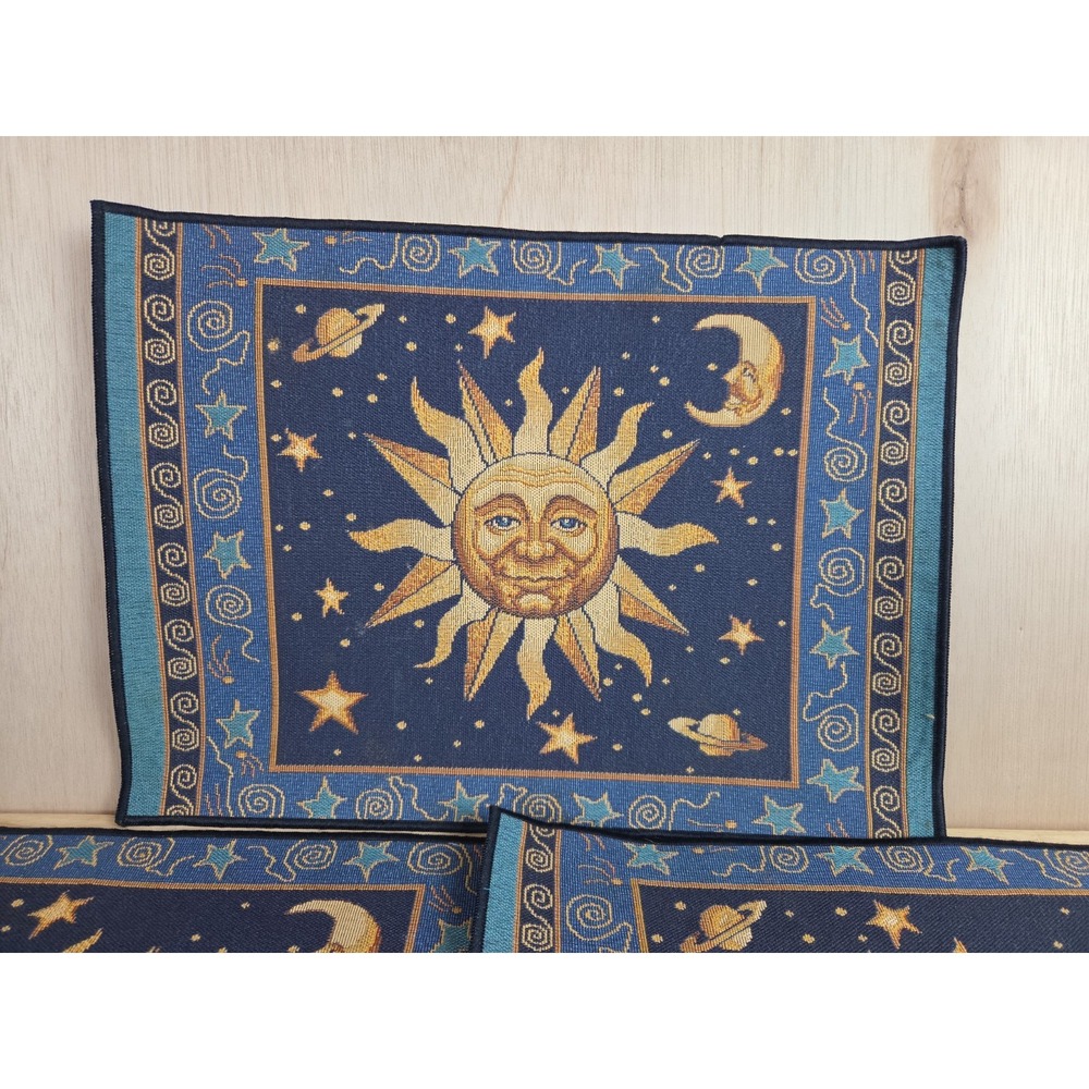 Whimsical Celestial Space Sun Moon Stars Vintage 90's Placemat SET OF 6